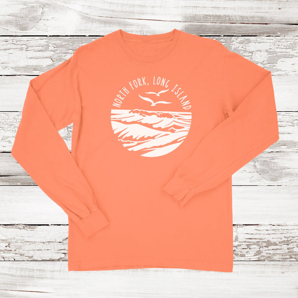 North Fork Long Island Sea & Gulls Long Sleeve T-shirt | NEW COLORS | Adult Unisex