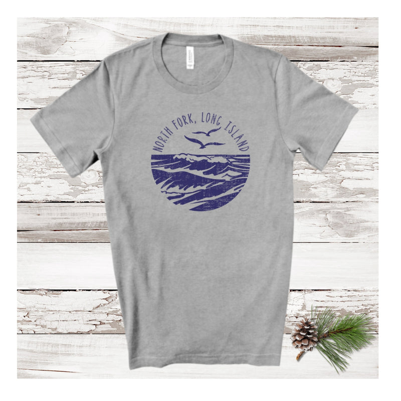 North Fork Long Island Sea & Gulls T-shirt | Holiday 2024 | Adult Unisex Athletic Heather