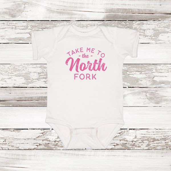 Take Me to the North Fork Baby Onesie | WHITE White