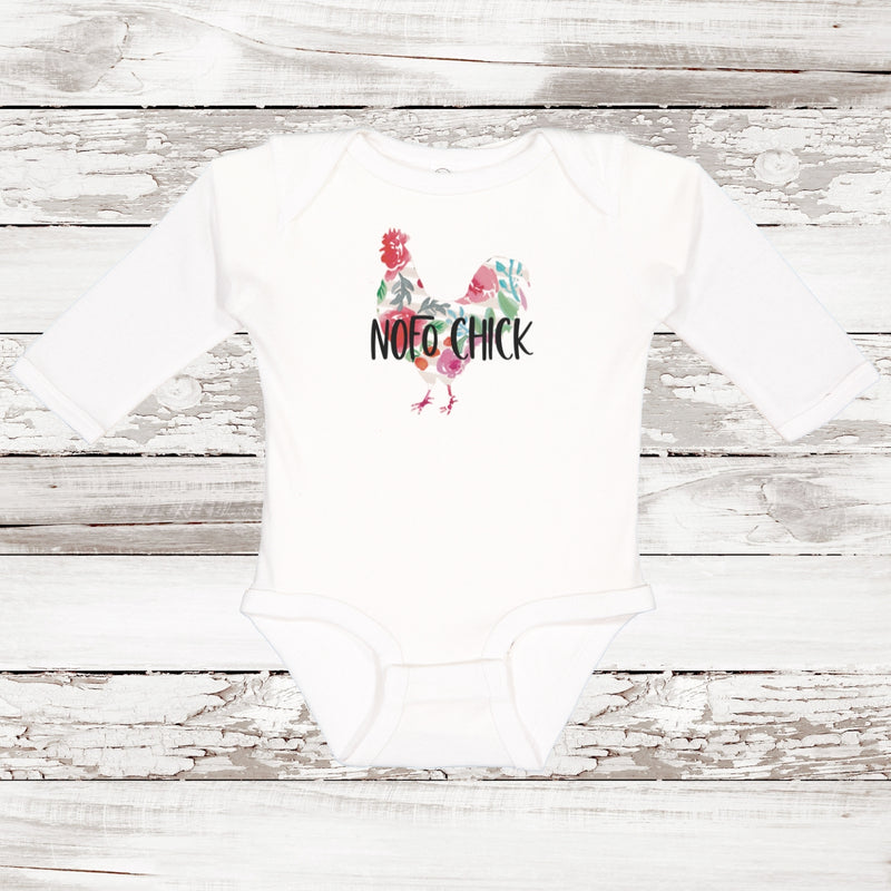 NOFO Chick Long Sleeve Baby Onesie | WHITE 18M