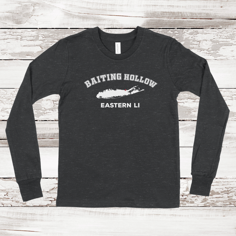 Baiting Hollow Eastern LI Long Sleeve T-shirt | Classic Colors | Kids Dark Grey Heather