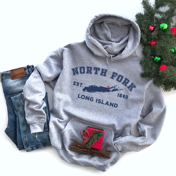 Classic North Fork Long Island Hoodie | Holiday | Adult Unisex Sport Grey