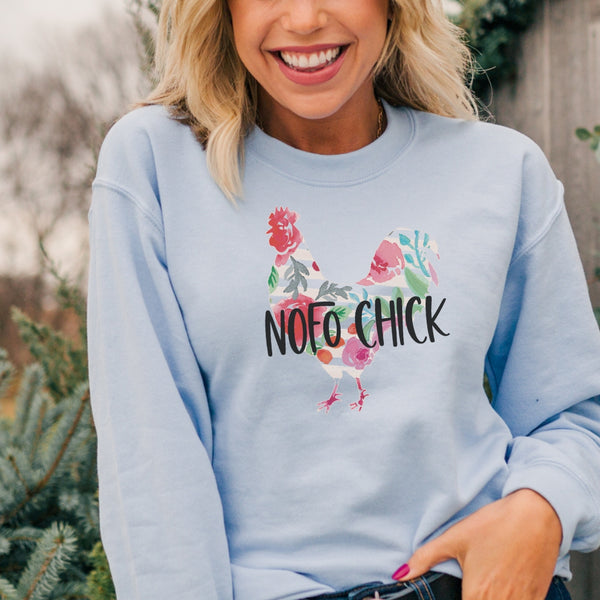 NOFO Chick Crewneck Sweatshirt | Holiday | Adult Unisex Light Blue