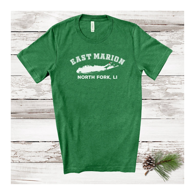 East Marion North Fork LI T-shirt | Holiday 2024 | Adult Unisex Heather Holiday Green