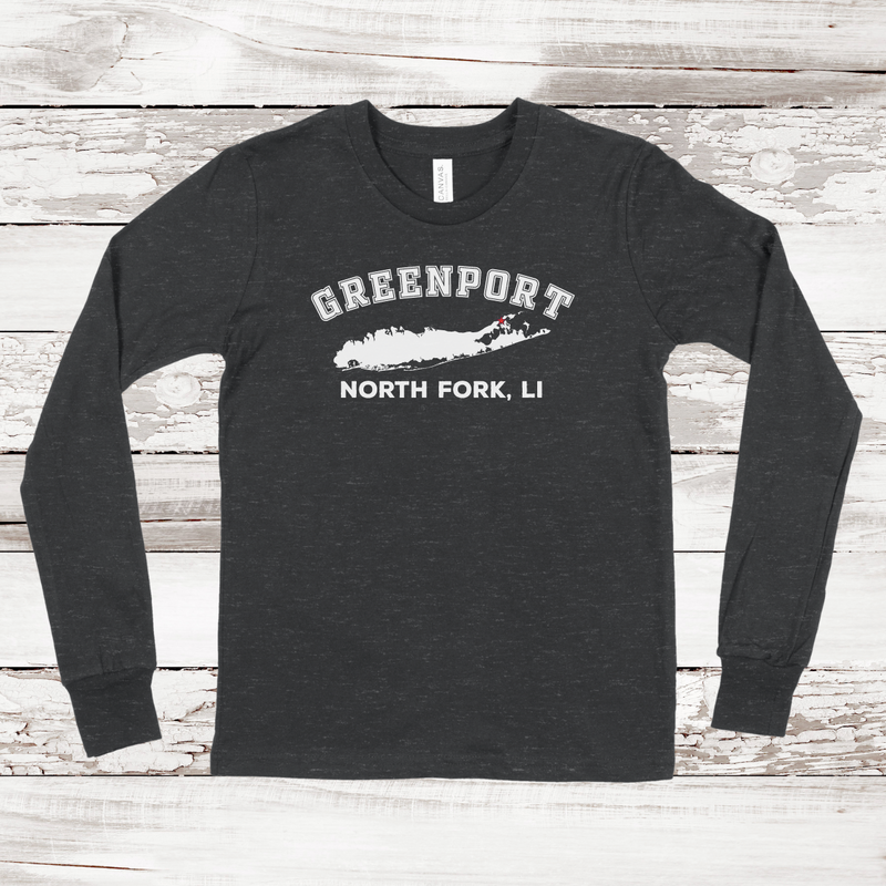Greenport North Fork Long Sleeve T-shirt | Classic Colors | Kids Dark Grey Heather