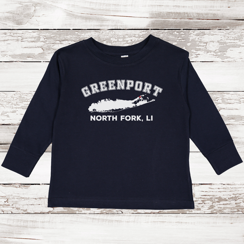 Greenport North Fork LI Long Sleeve T-shirt | Classic Colors | Toddler Navy