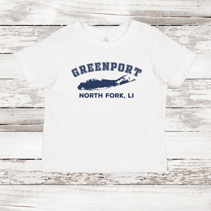 Greenport North Fork LI Short Sleeve T-shirt | Classic Colors | Toddler White