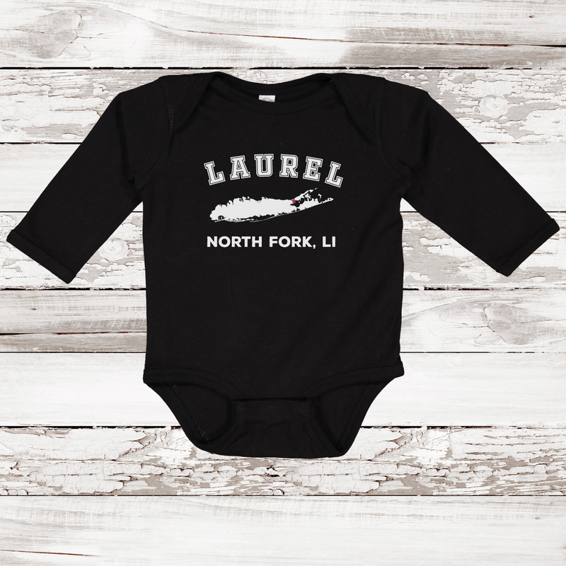 Laurel North Fork LI Long Sleeve Baby Onesie | Classic Colors Black