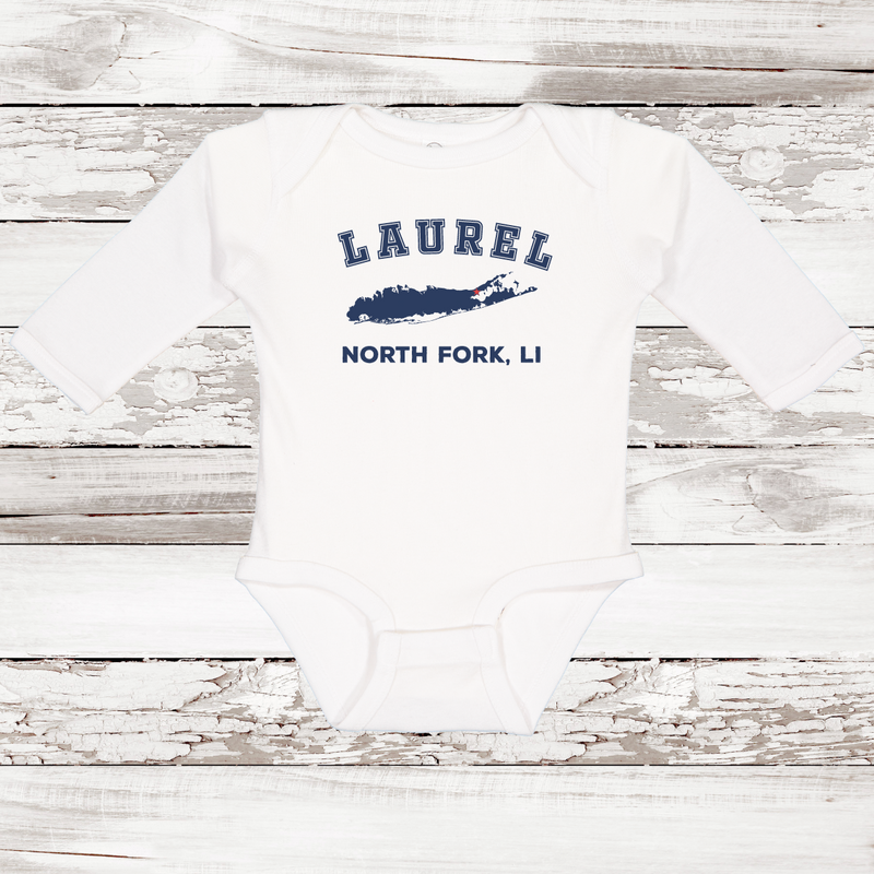 Laurel North Fork LI Long Sleeve Baby Onesie | Classic Colors White