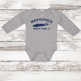 Mattituck North Fork LI Long Sleeve Baby Onesie | Classic Colors Heather