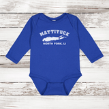 Mattituck North Fork LI Long Sleeve Baby Onesie | Classic Colors Royal