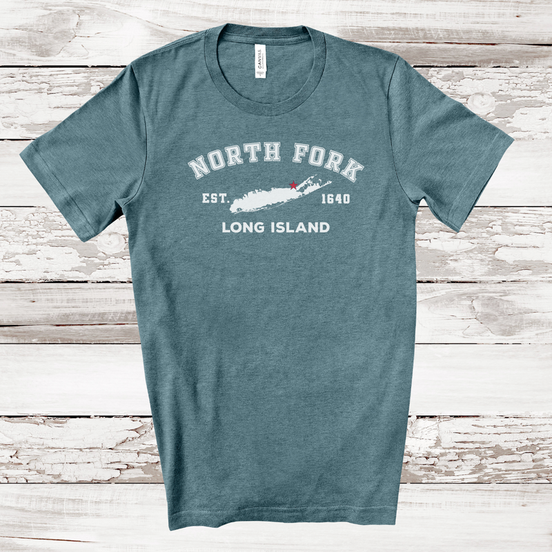 Classic North Fork Long Island T-shirt | Adult Unisex | Heather Deep Teal