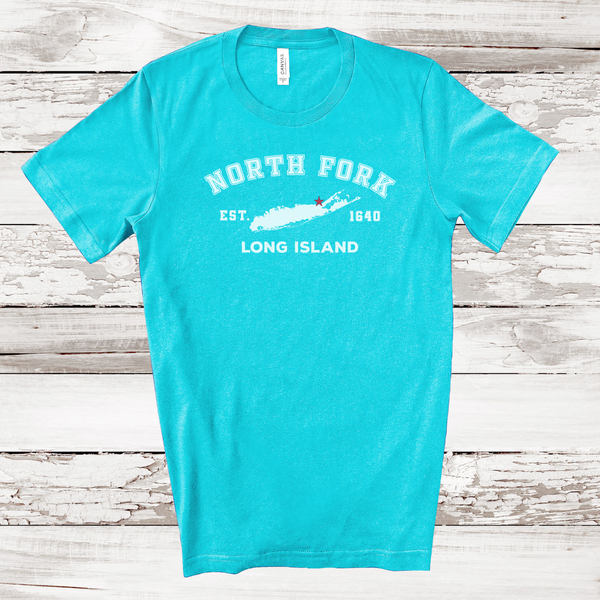 North Fork Long Island T-shirt | Adult Unisex | Turquoise Turquoise