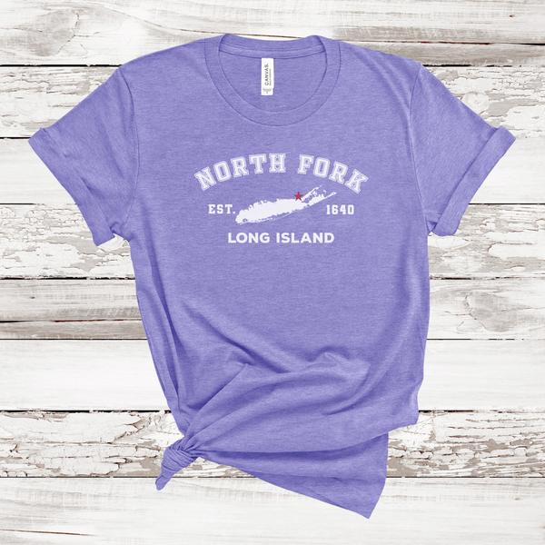 Classic North Fork Long Island T-shirt | Adult Unisex | HEATHER LAPIS