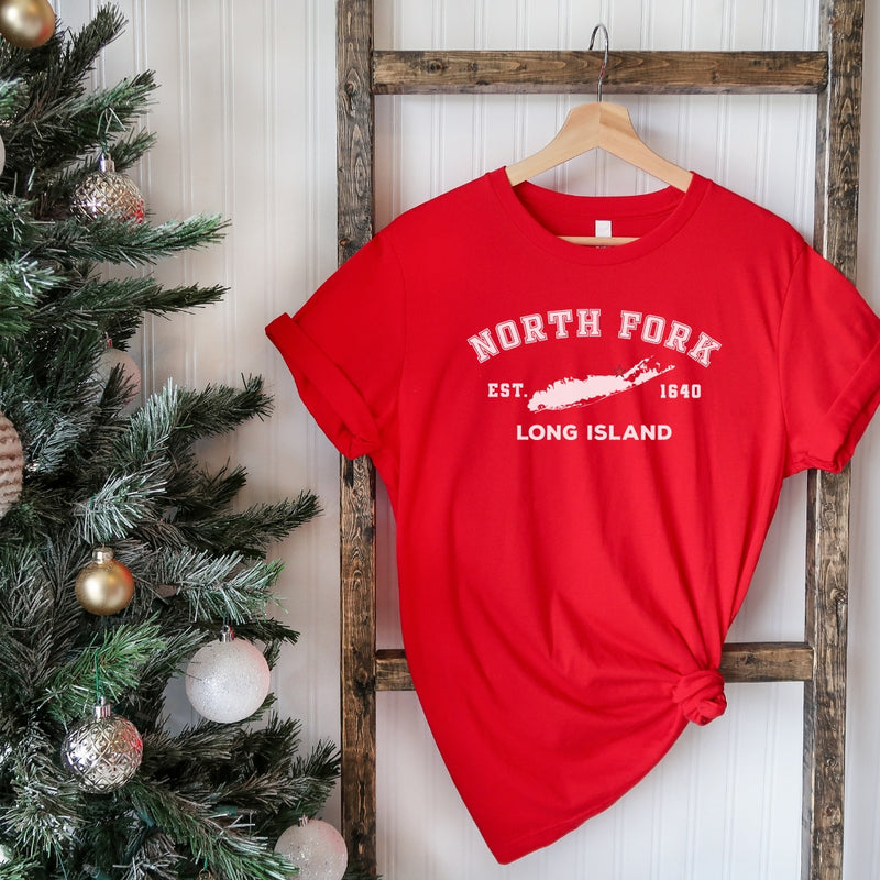 Classic North Fork Long Island T-shirt | Holiday 2024 | Adult Unisex Very Red