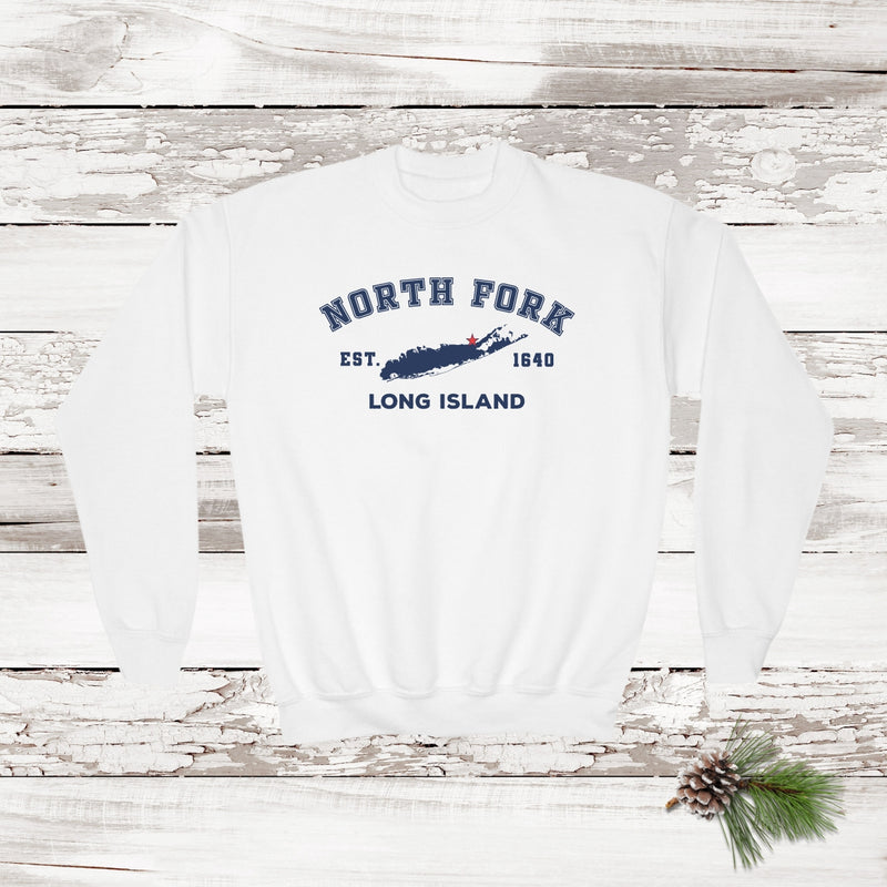 Classic North Fork Long Island Crewneck Sweatshirt | Holiday 2024 | Kids White