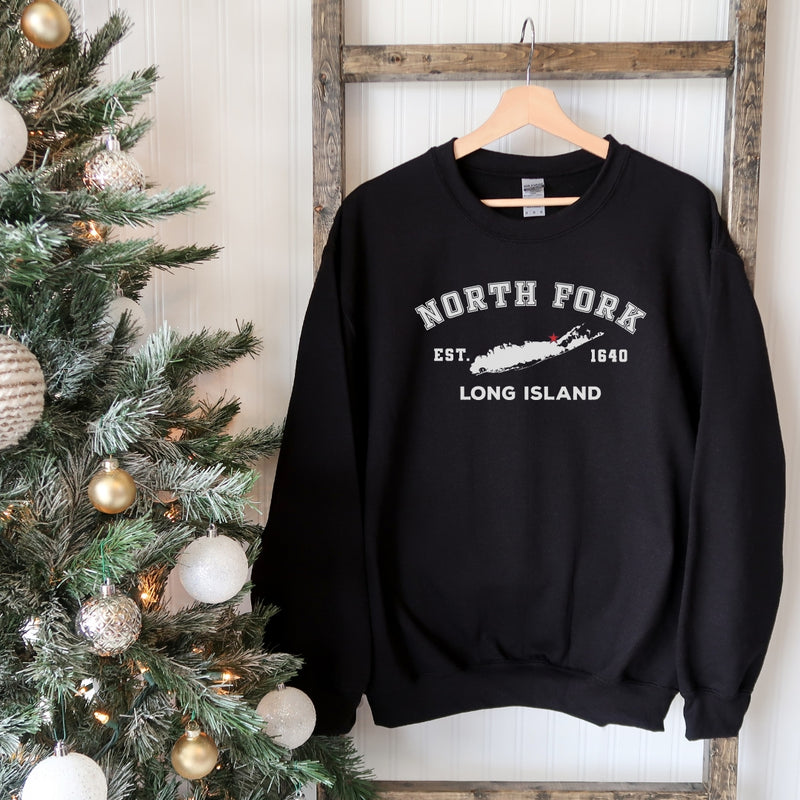 Classic North Fork Long Island Sweatshirt | Holiday 2024 | Adult Unisex Black