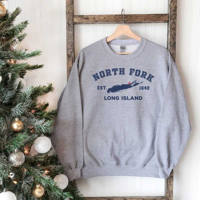 Classic North Fork Long Island Sweatshirt | Holiday 2024 | Adult Unisex Sport Grey