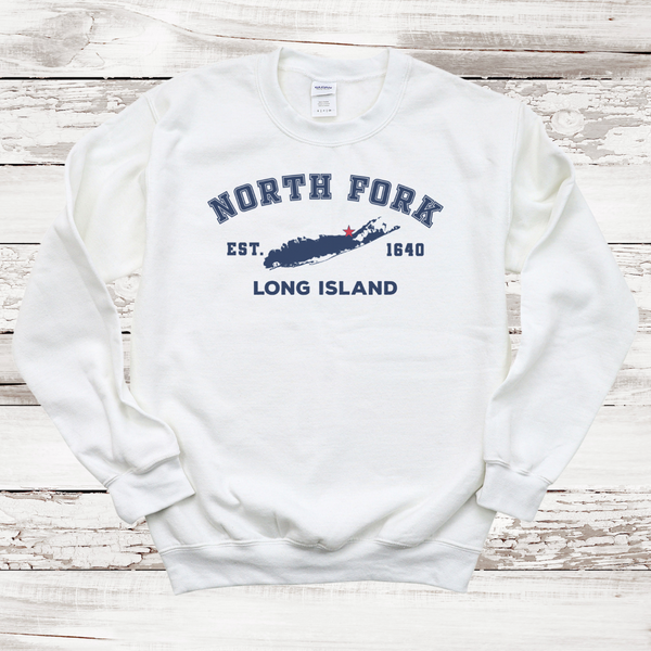 Classic North Fork Long Island Sweatshirt | Adult Unisex | WHITE White