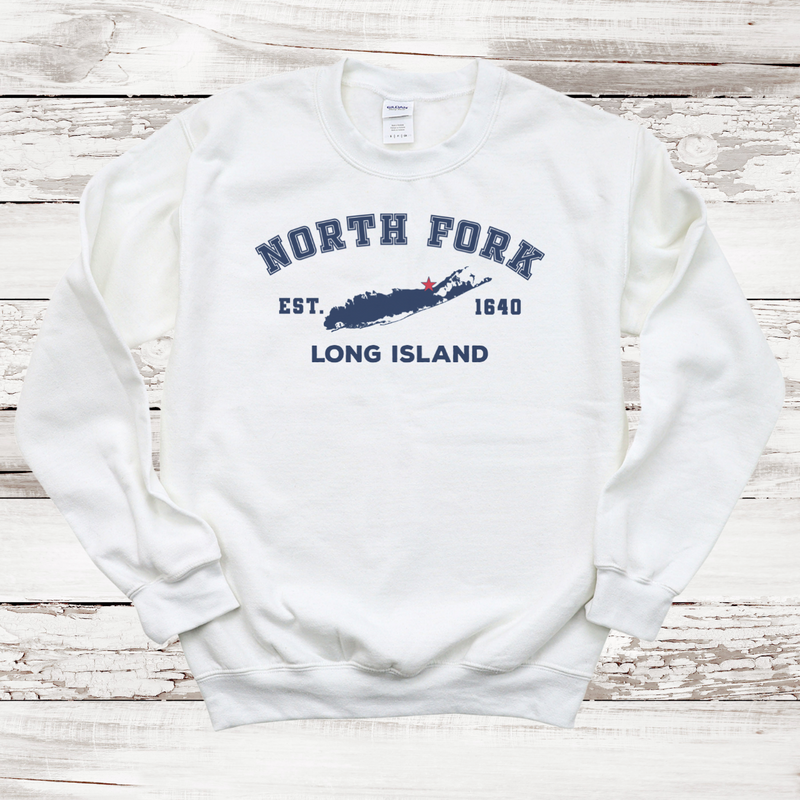 Classic North Fork Long Island Sweatshirt | Adult Unisex | WHITE