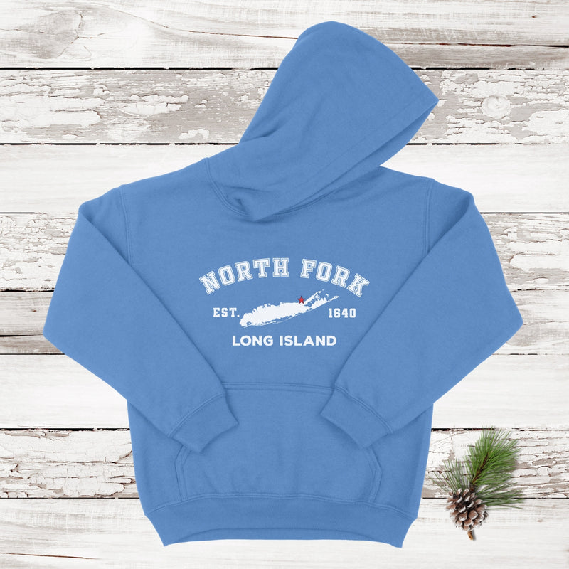 Classic North Fork Long Island Hoodie | Holiday 2024 | Kids Carolina Blue