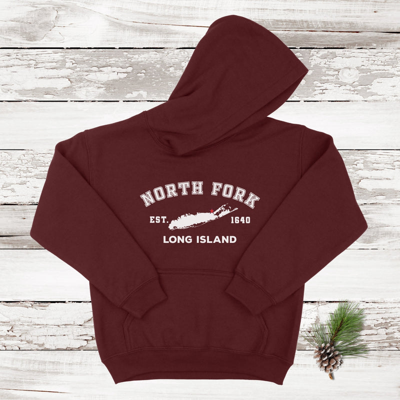 Classic North Fork Long Island Hoodie | Holiday 2024 | Kids Maroon