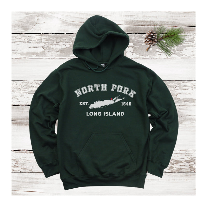 Classic North Fork Long Island Hoodie | Holiday 2024 | Adult Unisex Forest Green