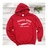 Classic North Fork Long Island Hoodie | Holiday 2024 | Adult Unisex Red