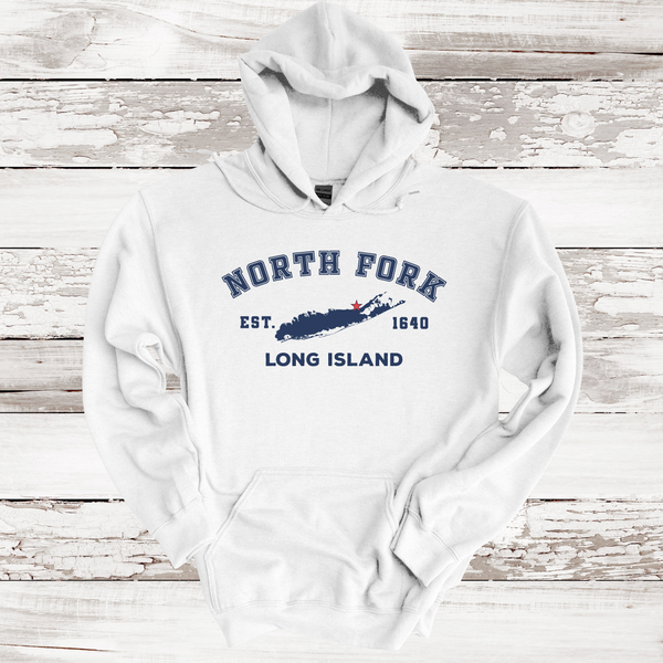 Classic North Fork Long Island Hoodie | Adult Unisex | WHITE White