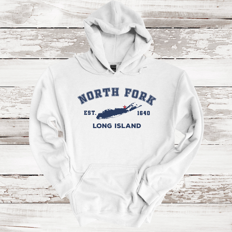 Classic North Fork Long Island Hoodie | Adult Unisex | WHITE