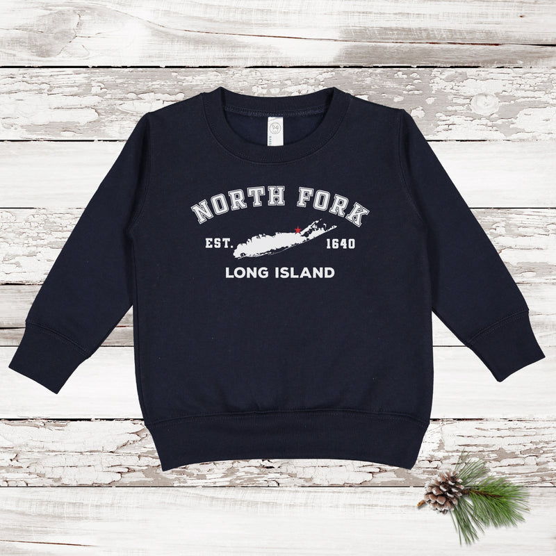 Classic North Fork Long Island Fleece Sweatshirt | Holiday 2024 | Toddler Navy