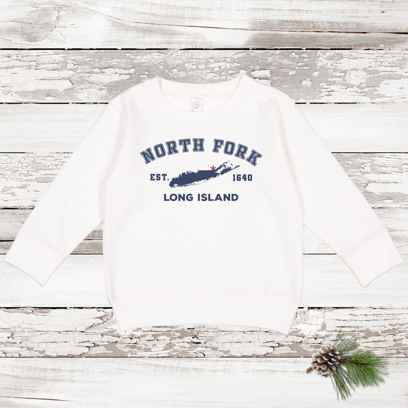 Classic North Fork Long Island Fleece Sweatshirt | Holiday 2024 | Toddler White