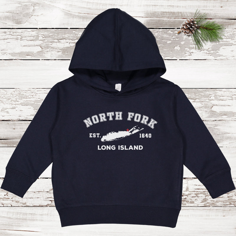 Classic North Fork Long Island Fleece Hoodie | Holiday 2024 | Toddler Navy