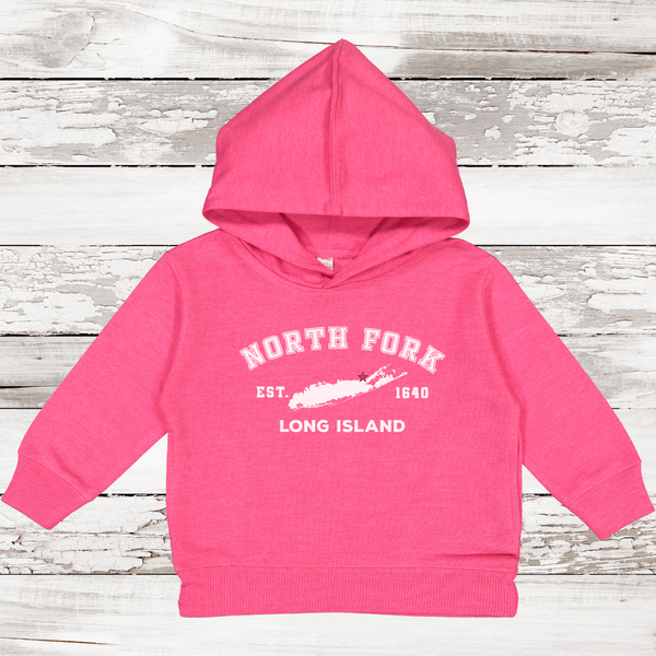 Classic North Fork Long Island Fleece Hoodie | Toddler Vintage Hot Pink