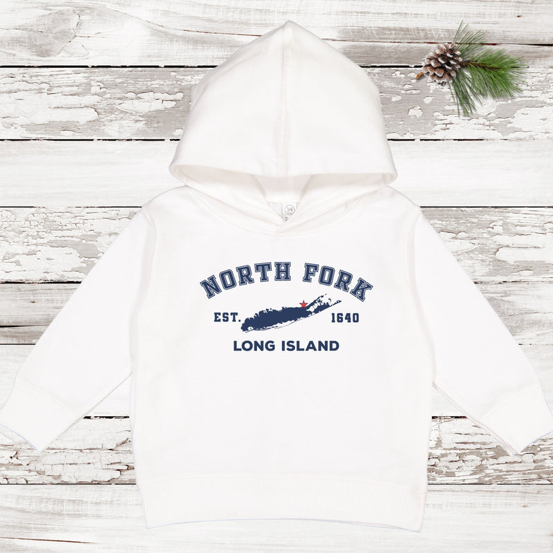 Classic North Fork Long Island Fleece Hoodie | Holiday 2024 | Toddler White