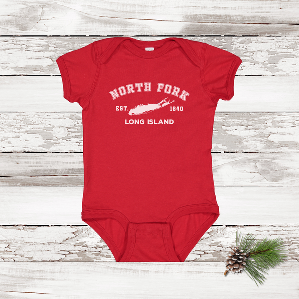 Classic North Fork LI | Holiday 2024 | Baby Onesie Red