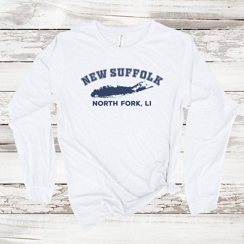 New Suffolk North Fork Long Sleeve T-shirt | Classic Colors | Adult Unisex White