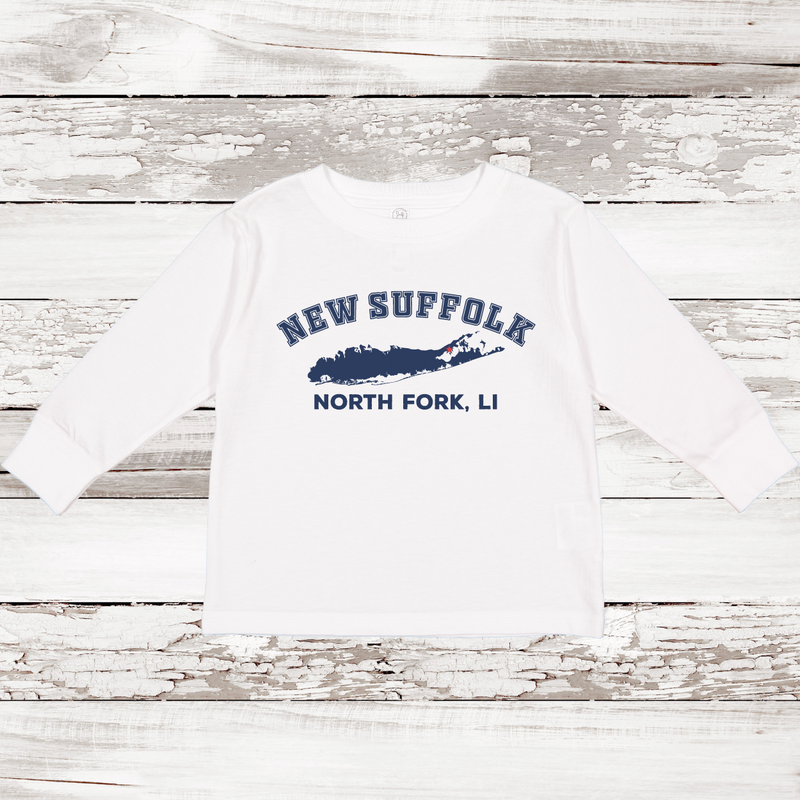 New Suffolk North Fork LI Long Sleeve T-shirt | Classic Colors | Toddler White