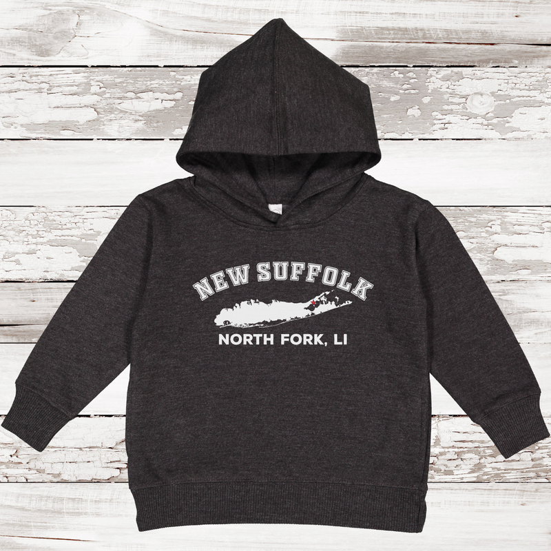 New Suffolk North Fork LI Fleece Hoodie | Classic Colors |Toddler Vintage Smoke