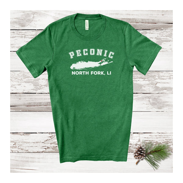 Peconic North Fork LI T-shirt | Holiday 2024 | Adult Unisex Heather Holiday Green