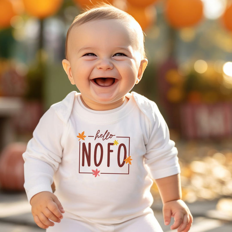 NEW! Hello NOFO Fall 🍁 Long Sleeve Baby Onesie