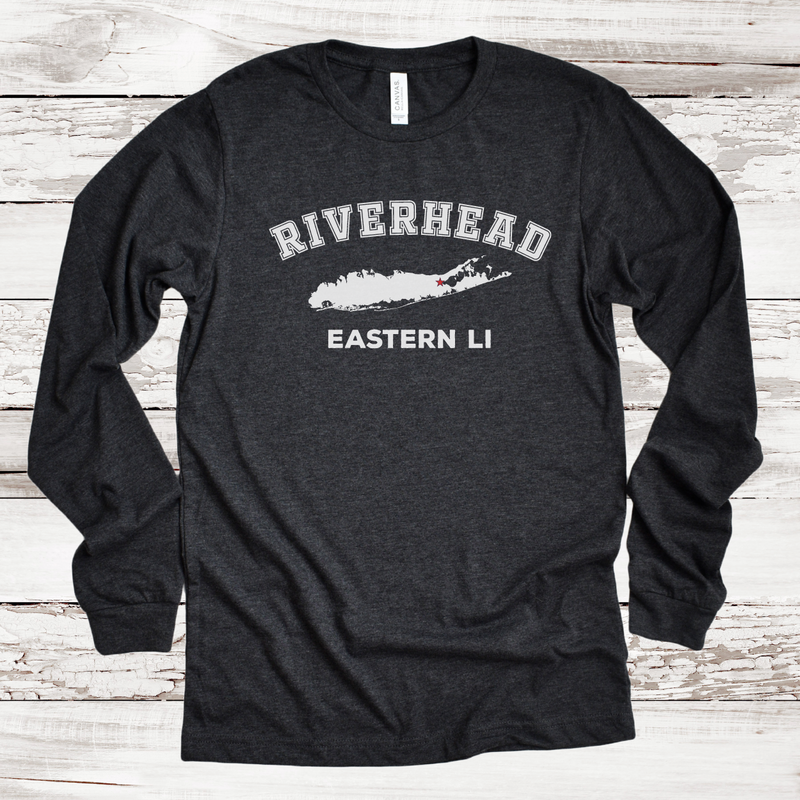 Riverhead Eastern LI Long Sleeve T-shirt | Classic Colors |Adult Unisex Dark Grey Heather