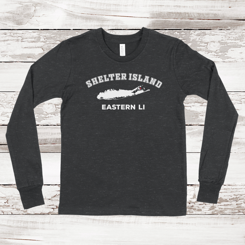 Shelter Island Eastern LI Long Sleeve T-shirt | Classic Colors | Kids Dark Grey Heather