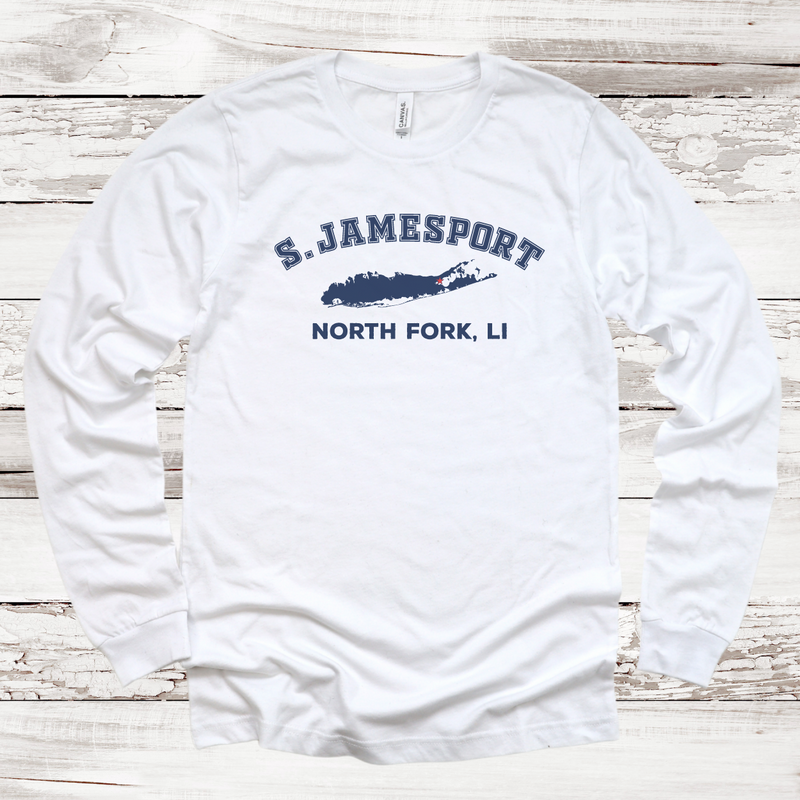 Jamesport North Fork Long Sleeve T-shirt | Classic Colors | Adult Unisex White