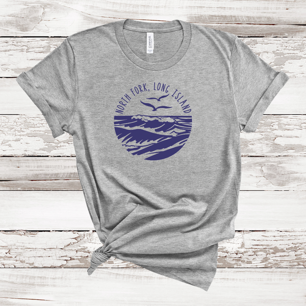 North Fork Long Island Sea & Gulls T-shirt | Adult Unisex | Athletic Heather