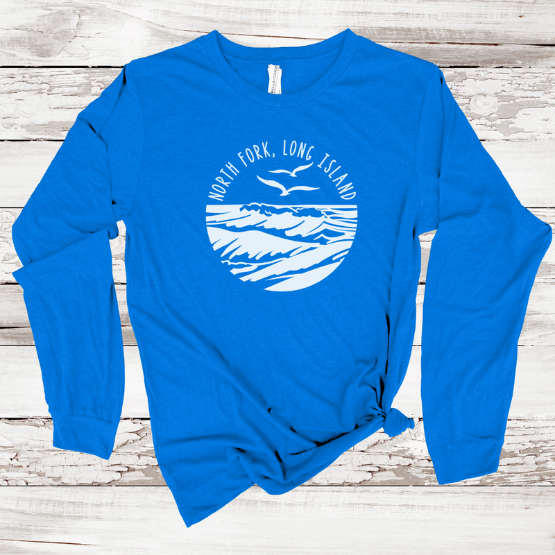 North Fork Long Island Sea & Gull Long Sleeve T-shirt | Adult Unisex True Royal