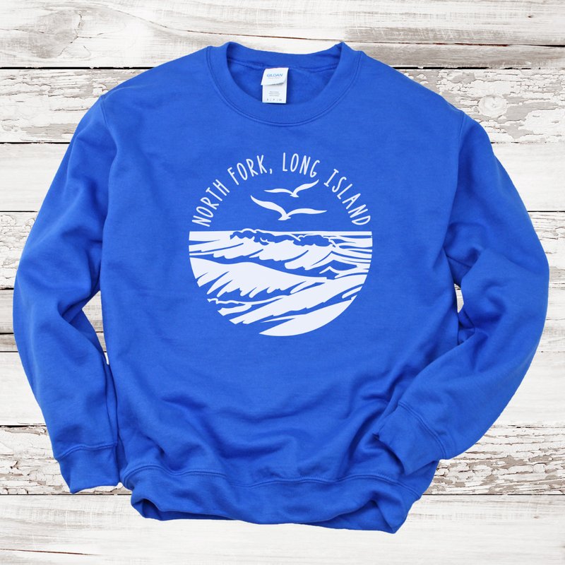 North Fork Long Island Sea & Gull Sweatshirt | Adult Unisex Royal