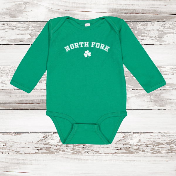 North Fork Shamrock Long Sleeve Baby Onesie | St. Patrick's Day