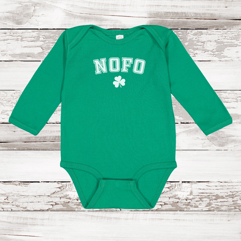 NOFO Shamrock Long Sleeve Baby Onesie | St. Patrick's Day Kelly