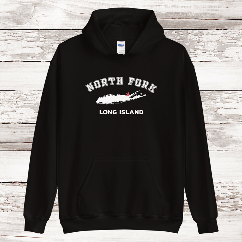 RETIRED DESIGN | NO DATE | Classic North Fork Long Island Hoodie | Adult Unisex | Black XL